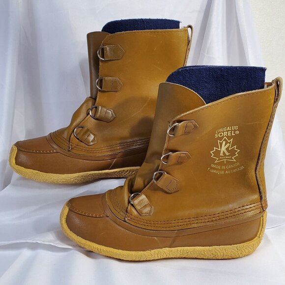 Sorel Other - VTG Sorel Kaufman Chugalug Leather Winter Boots Rubber Soles Mens size 8